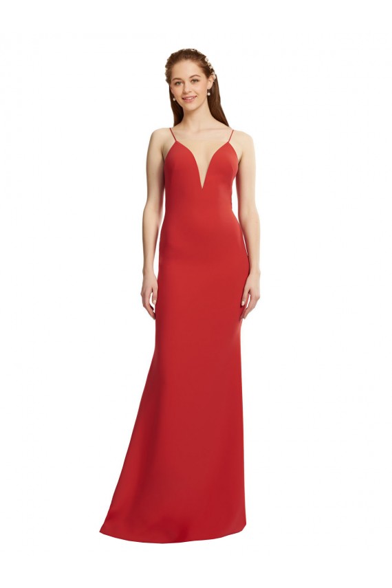 Crepe Esticado Alças finas Sem Mangas Abrir de volta Comprimento Chão Vestidos de Madrinha / Vestidos de Noite / Vestidos de Festa Baratos