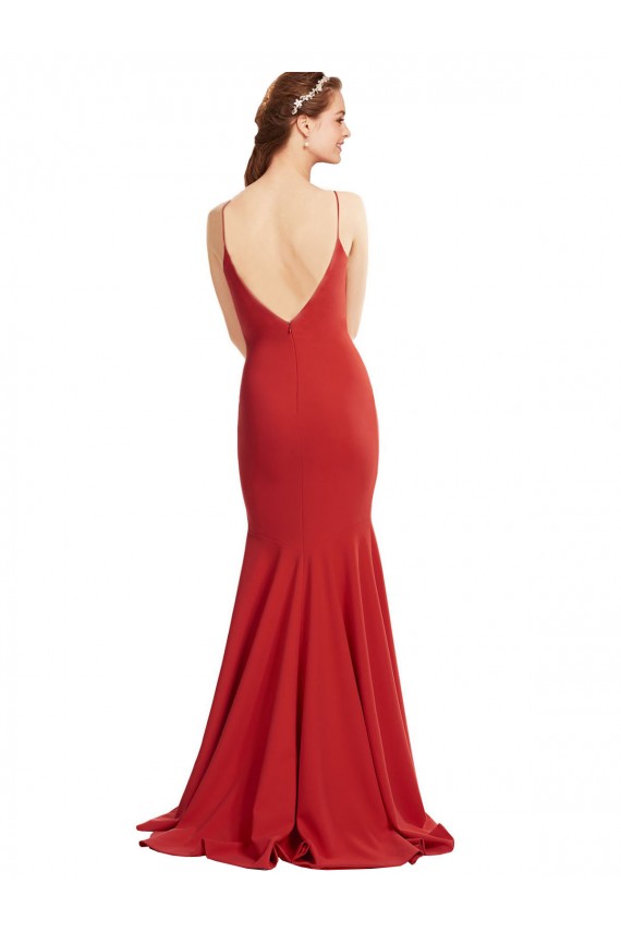 Crepe Esticado Alças finas Sem Mangas Abrir de volta Comprimento Chão Vestidos de Madrinha / Vestidos de Noite / Vestidos de Festa Baratos