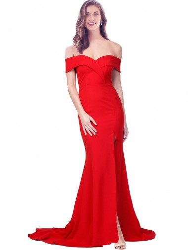 Crepe Esticado Amor Sem Mangas Comprimento Chão Longo Sereia Vestidos de Madrinha / Vestidos de Noite / Vestidos de Festa Baratos