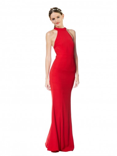 Crepe Esticado Cabeçada Sem Mangas Comprimento Chão Vestidos de Noite / Vestidos de Festa Baratos