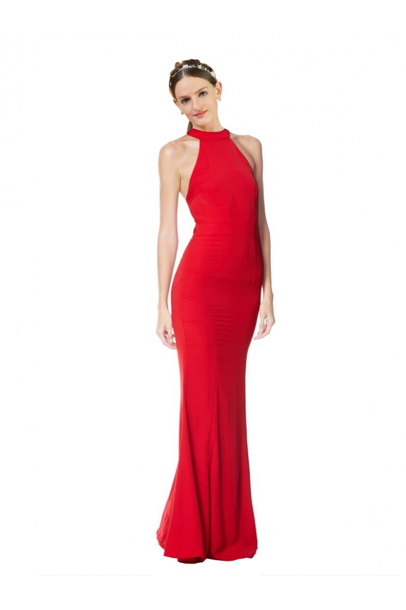 Crepe Esticado Cabeçada Sem Mangas Comprimento Chão Vestidos de Noite / Vestidos de Festa Baratos