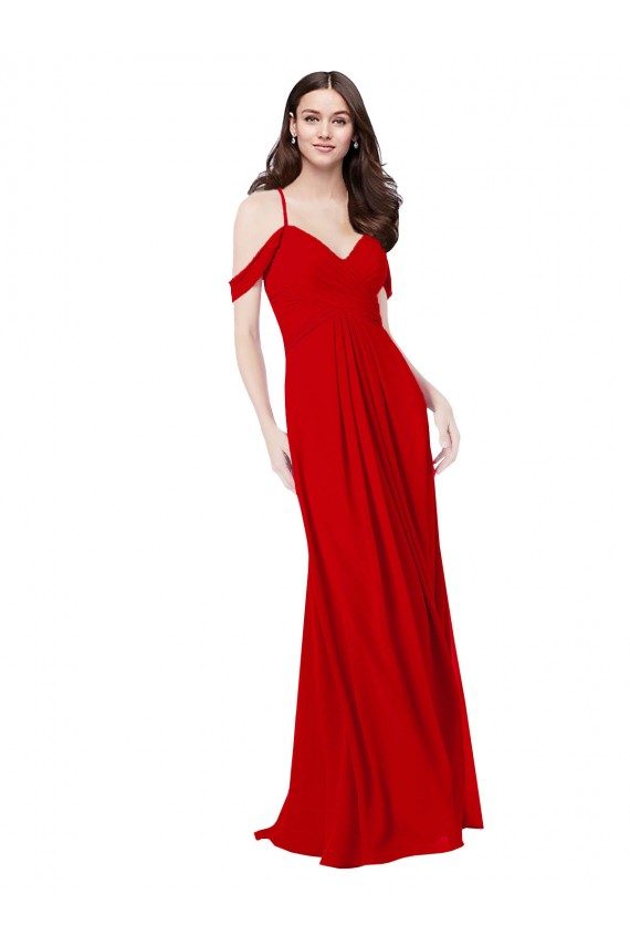 Chiffon Decote V Sem Mangas Criss Cruz Comprimento Chão Longo Linha A Vestidos de Madrinha Baratos