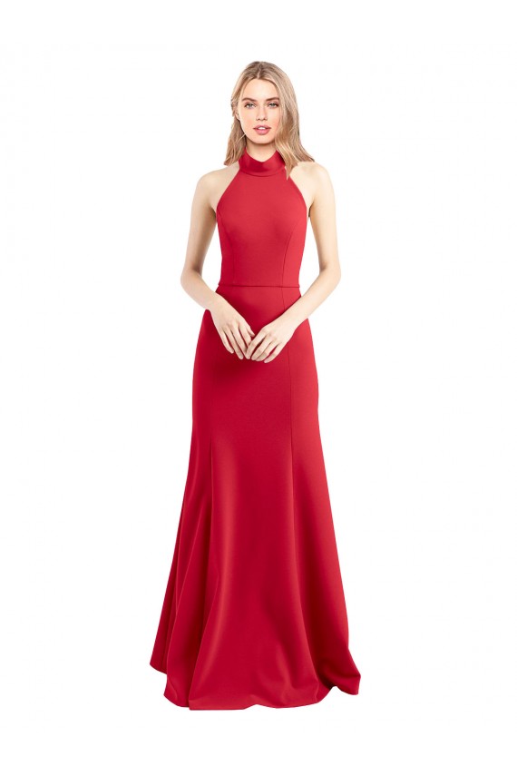 Crepe Esticado Cabeçada Sem Mangas Abrir de volta Comprimento Chão Vestidos de Madrinha / Vestidos de Noite / Vestidos de Festa Baratos