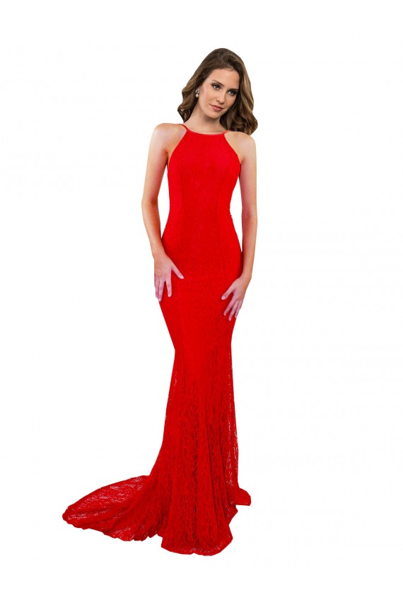 Renda Decote Alto Sem Mangas Abrir de volta Comprimento Chão Vestidos de Madrinha / Vestidos de Noite / Vestidos de Festa Baratos