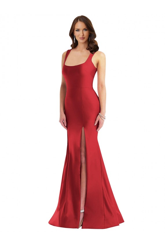 Cetim Sedoso Decote Quadrado Sem Mangas Comprimento Chão Sereia Vestidos de Madrinha / Vestidos de Noite / Vestidos de Festa Baratos