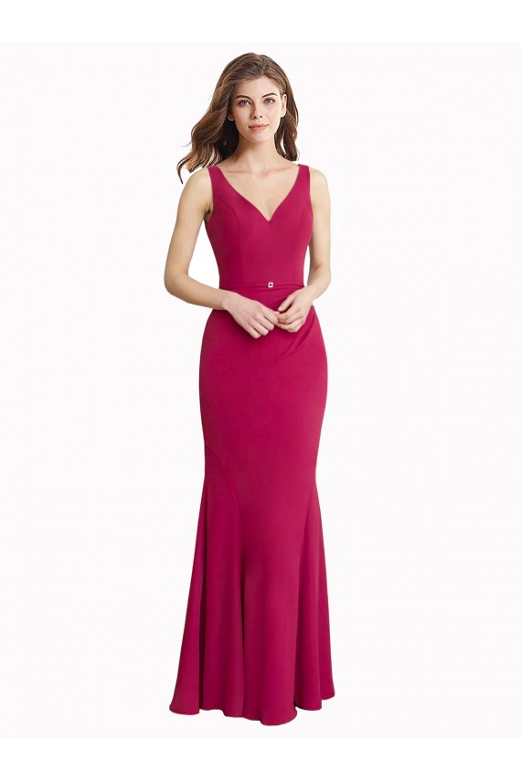 Chiffon Decote V Sem Mangas Costas em V Comprimento Chão Sereia Vestidos de Madrinha / Vestidos de Festa Baratos
