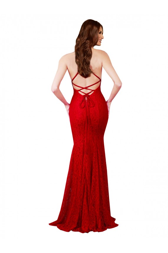 Renda Decote V Sem Mangas Criss Cruz Comprimento Chão Vestidos de Madrinha / Vestidos de Noite / Vestidos de Baile Baratos