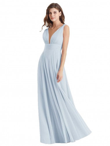 Chiffon Decote V Sem Mangas Amarrar para trás Comprimento Chão Linha A Vestidos de Madrinha Baratos