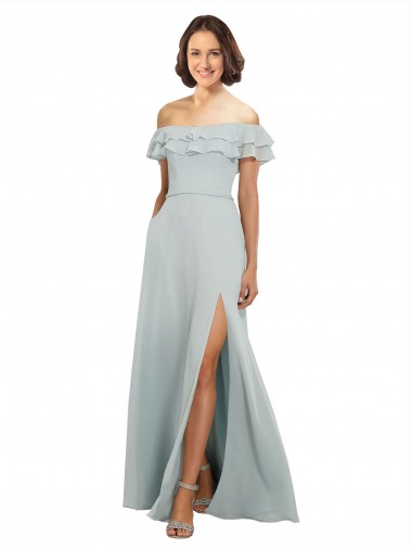 Chiffon Fora do Ombro Sem Mangas Buraco da fechadura Comprimento Chão Linha A Vestidos de Madrinha Baratos