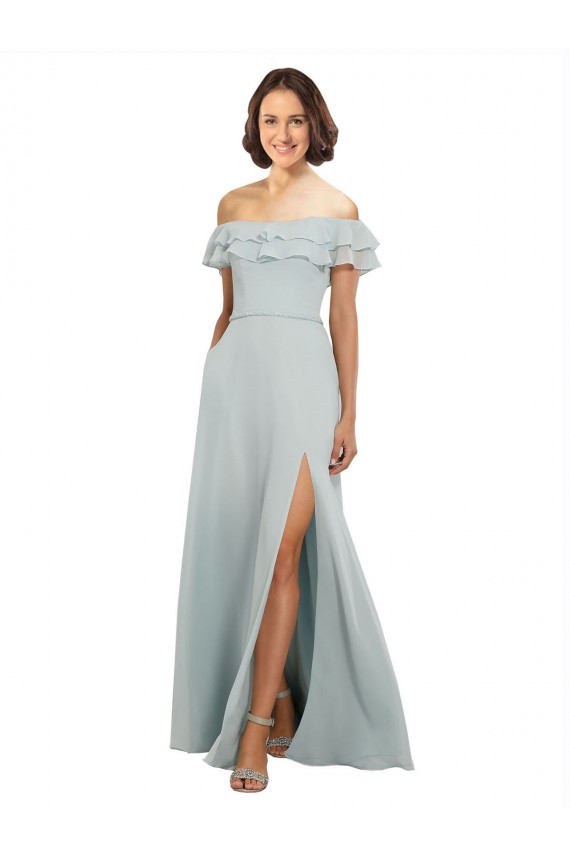 Chiffon Fora do Ombro Sem Mangas Buraco da fechadura Comprimento Chão Linha A Vestidos de Madrinha Baratos