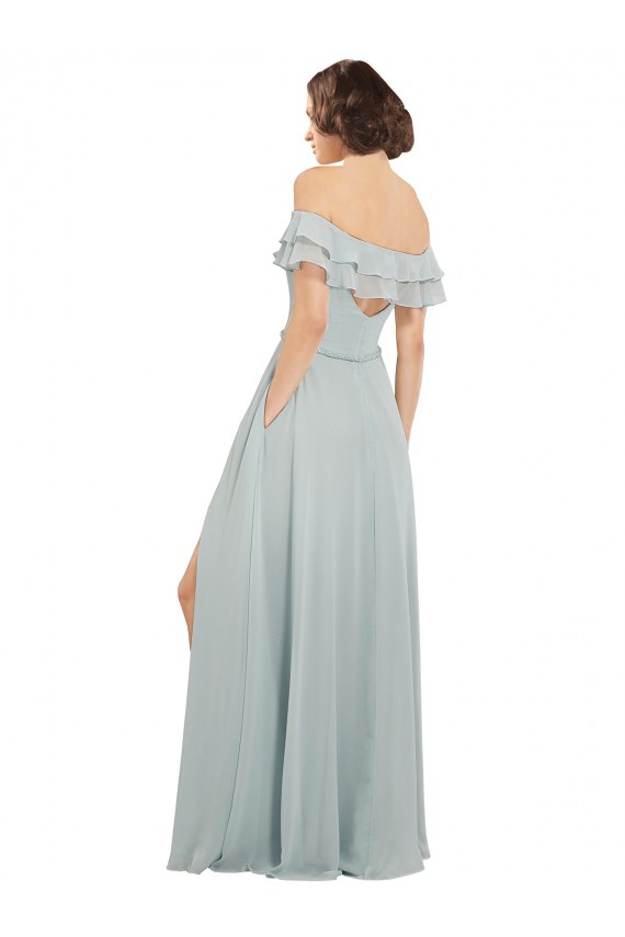 Chiffon Fora do Ombro Sem Mangas Buraco da fechadura Comprimento Chão Linha A Vestidos de Madrinha Baratos