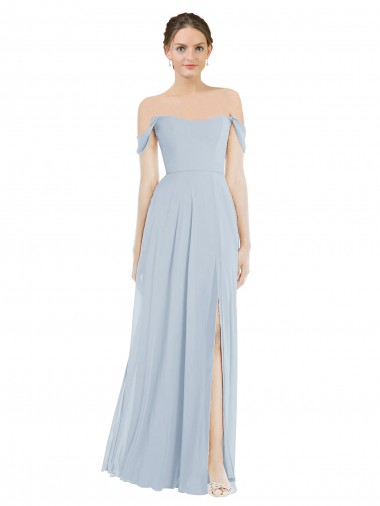 Chiffon Fora do Ombro Mangas Folhos Comprimento Chão Vestidos de Madrinha Baratos