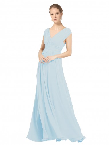 Chiffon Decote V Sem Mangas Comprimento Chão Vestidos de Madrinha Baratos