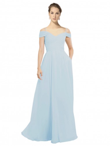 Chiffon Fora do Ombro Sem Mangas Comprimento Chão Vestidos de Madrinha / Vestidos de Baile Baratos