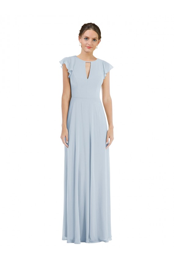 Chiffon Barco Mangas Esvoaçantes Costas em V Comprimento Chão Vestidos de Madrinha / Vestidos de Noite Baratos