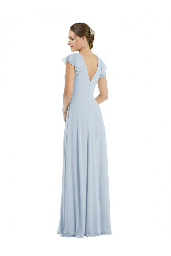 Chiffon Barco Mangas Esvoaçantes Costas em V Comprimento Chão Vestidos de Madrinha / Vestidos de Noite Baratos