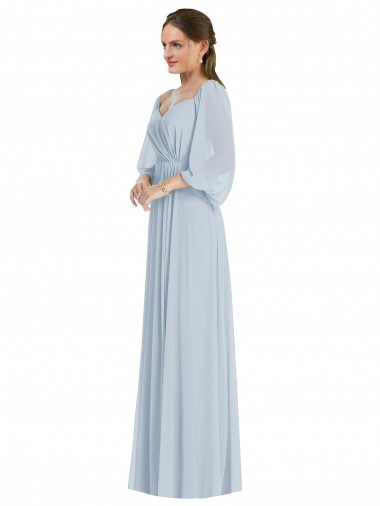 Chiffon Fora do Ombro Mangas Bispo, Mangas Bufantes Comprimento Chão Vestidos de Madrinha / Vestidos de Noite Baratos