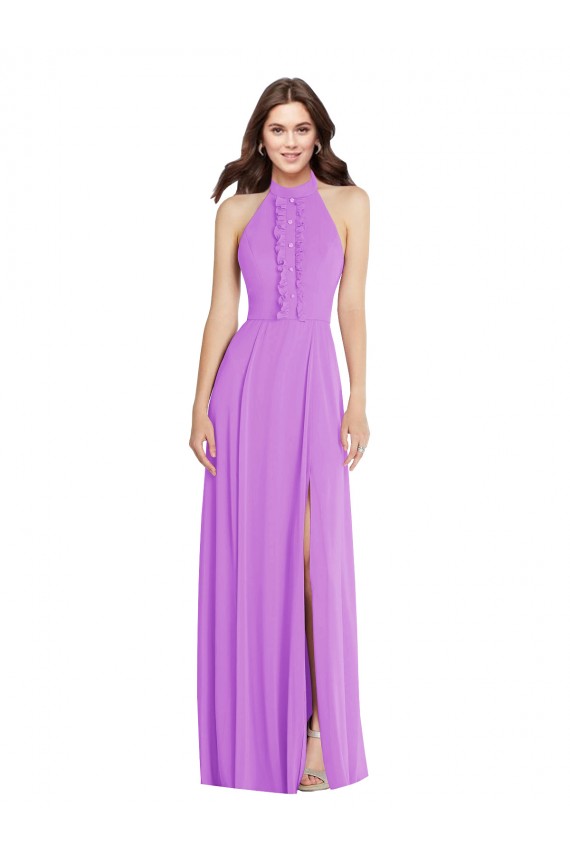 Chiffon Cabeçada Sem Mangas Abrir de volta Comprimento Chão Vestidos de Madrinha / Vestidos de Noite Baratos