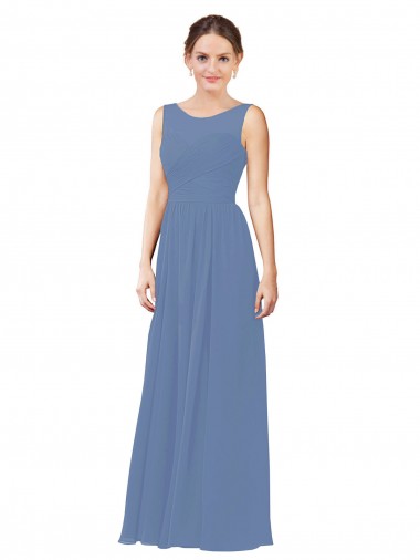Chiffon Decote Ilusão Sem Mangas Comprimento Chão Vestidos de Madrinha Baratos