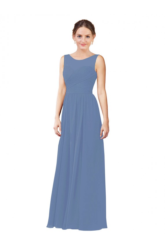 Chiffon Decote Ilusão Sem Mangas Comprimento Chão Vestidos de Madrinha Baratos