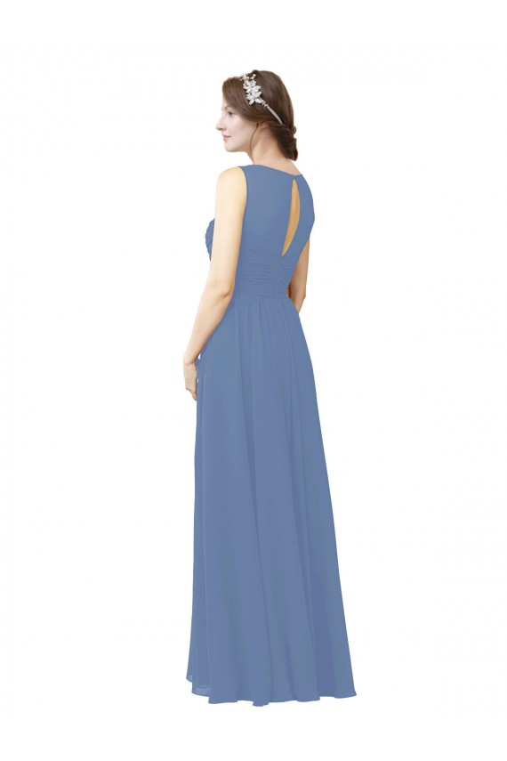 Chiffon Decote Ilusão Sem Mangas Comprimento Chão Vestidos de Madrinha Baratos