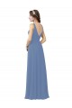Chiffon Decote V Sem Mangas Comprimento Chão Windsor Azul Bainha Vestidos de Madrinha Baratos
