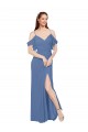 Chiffon Fora do Ombro Sem Mangas Comprimento Chão Windsor Azul Linha A Vestidos de Madrinha Baratos