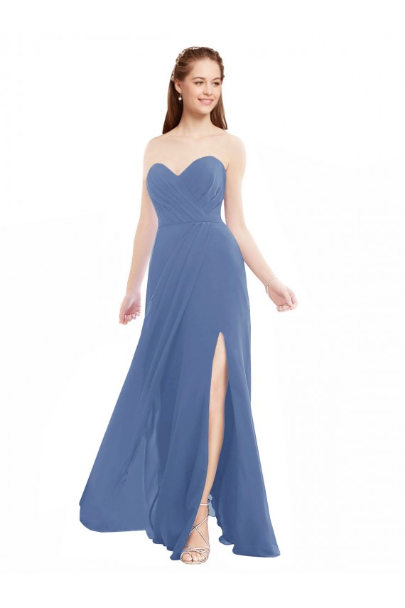 Chiffon Amor Sem Mangas Comprimento Chão Windsor Azul Linha A Vestidos de Madrinha Baratos