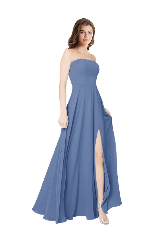 Chiffon Sem alças Sem Mangas Abrir de volta Comprimento Chão Vestidos de Madrinha Baratos