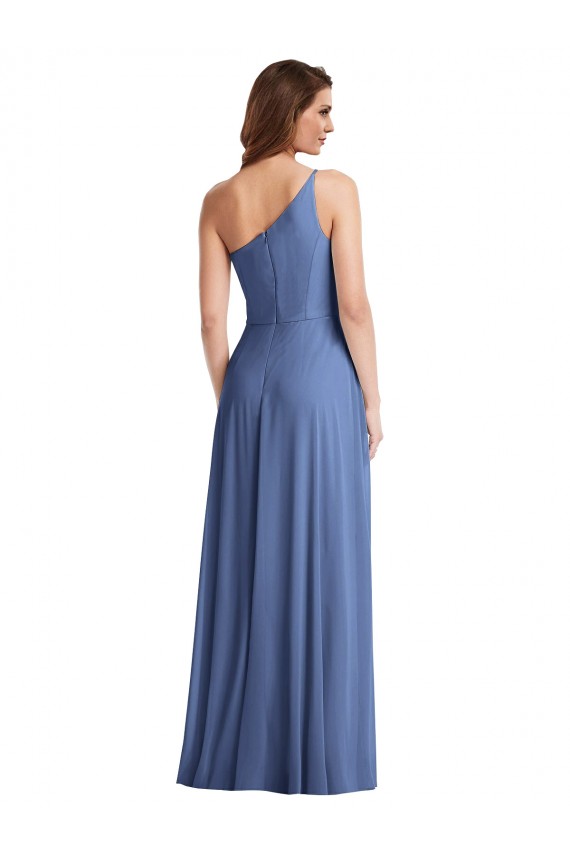 Chiffon Um Ombro Sem Mangas Comprimento Chão Longo Linha A Vestidos de Madrinha / Vestidos de Noite Baratos